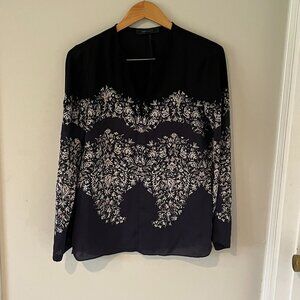 BCBGMaxAzria Black & Cream Floral Blouse – Long Sleeve Size Small